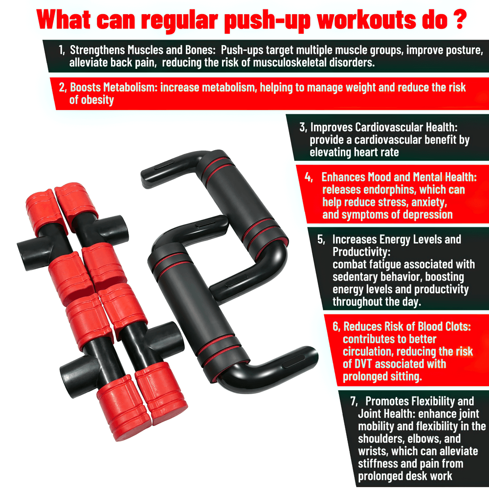 Anti-slip Push Up Bars for Strength Training - SF3438 with robust handles and foam, maximize push-up efficiency. Fitness benefits displayed.